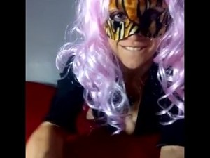 Teasing my big tits with my pink wig and